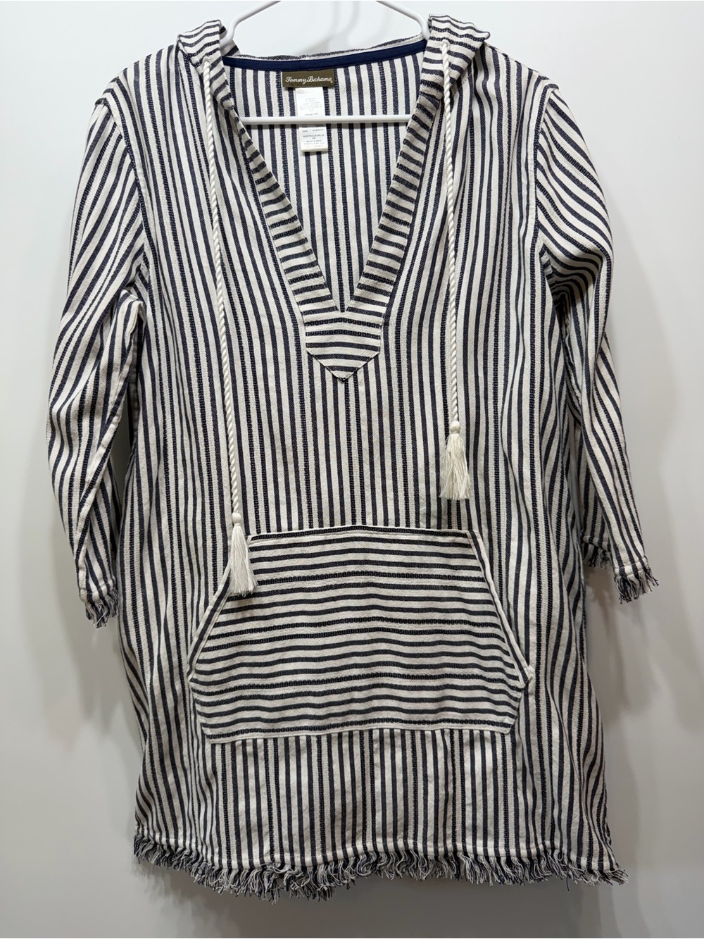 Tommy Bahama Hooded Striped Cover Up Tunic Dress XS Blue White 100% Cotton - Picture 3 of 12